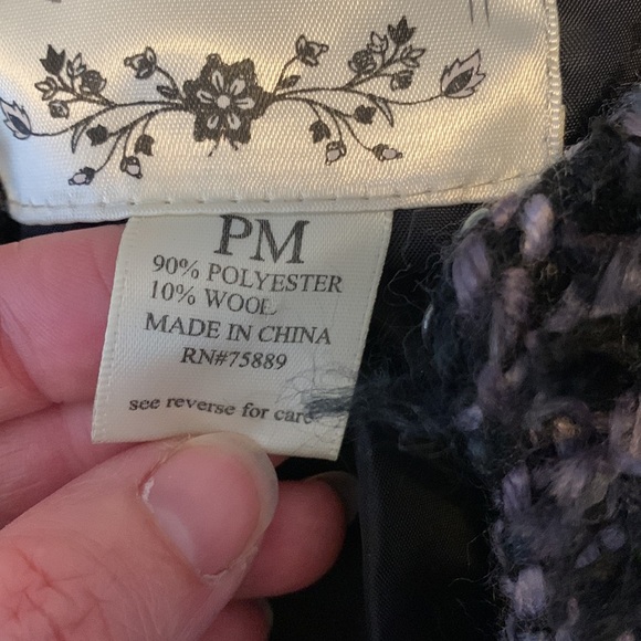 Nick & Mo Petite medium black gray chunky knit tweed fringe black jacket boucle - Picture 6 of 10